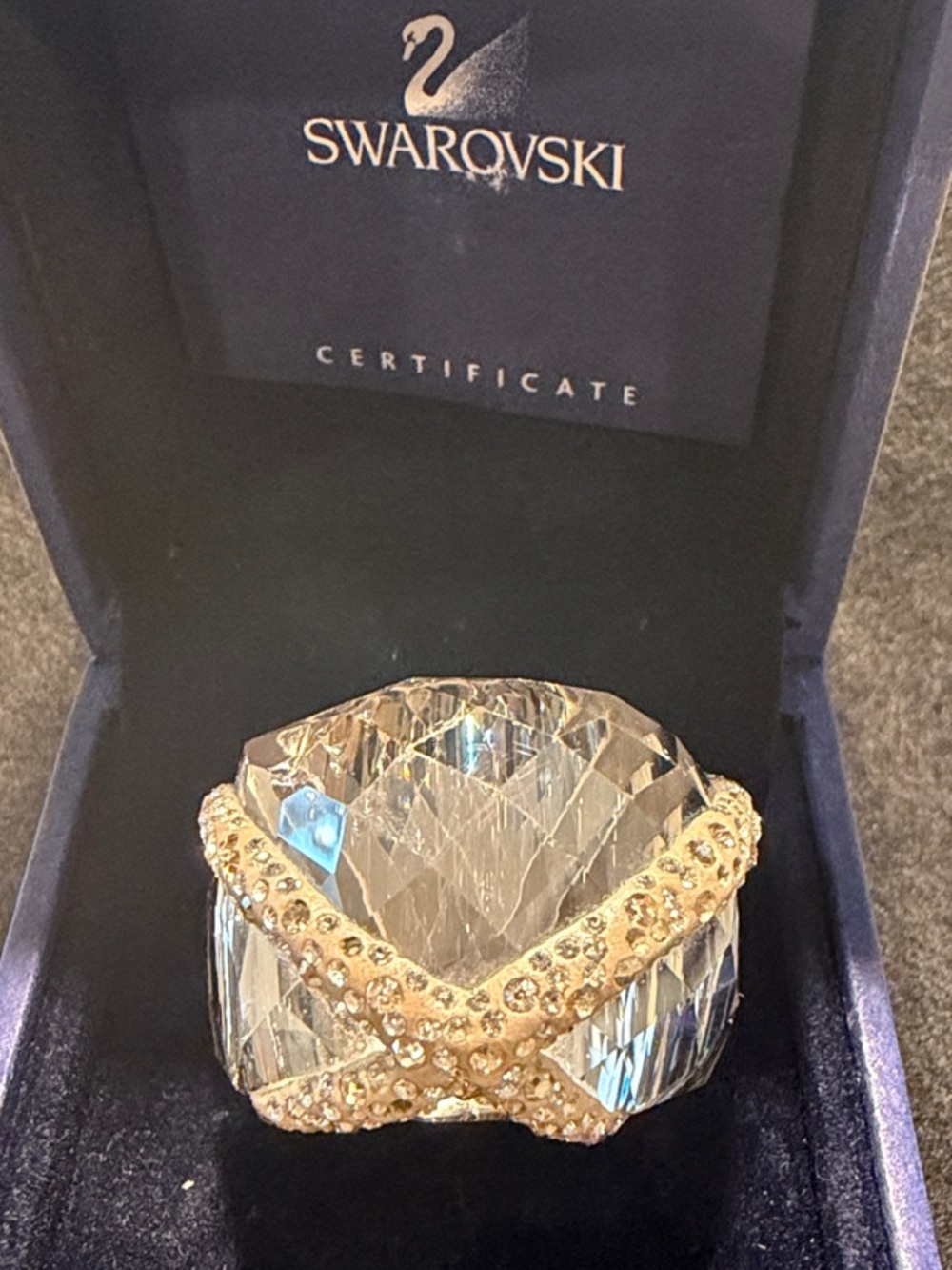 Swarovski Clear Crystal Ring with Gold-Tone Pavé Crossover